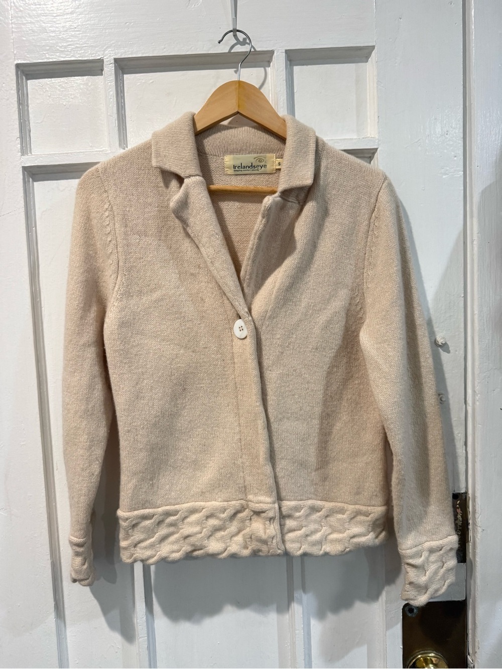 IrelandsEye Cream Knit Zip-Front Jacket with Braided Hem Detail